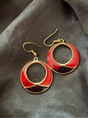 Red Statement Earrings | Vintage Gold | Bold‎ Witchy 80s